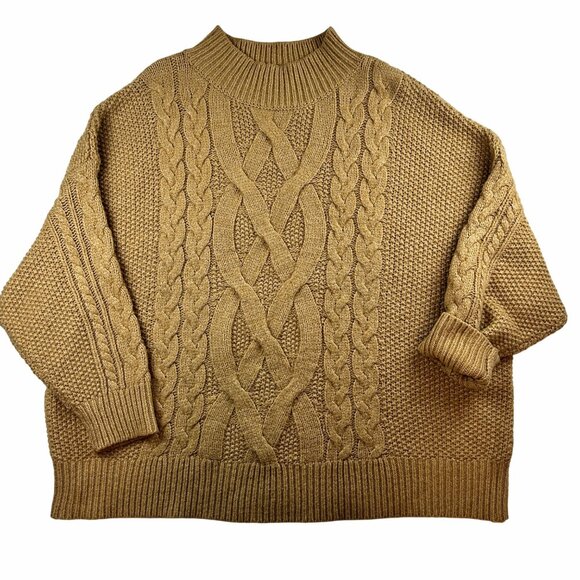 Ava & Viv Womens Sweater D.Tan Sz 4X Mock Neck Pullover Chunky Oldmoney preppy - Picture 1 of 10
